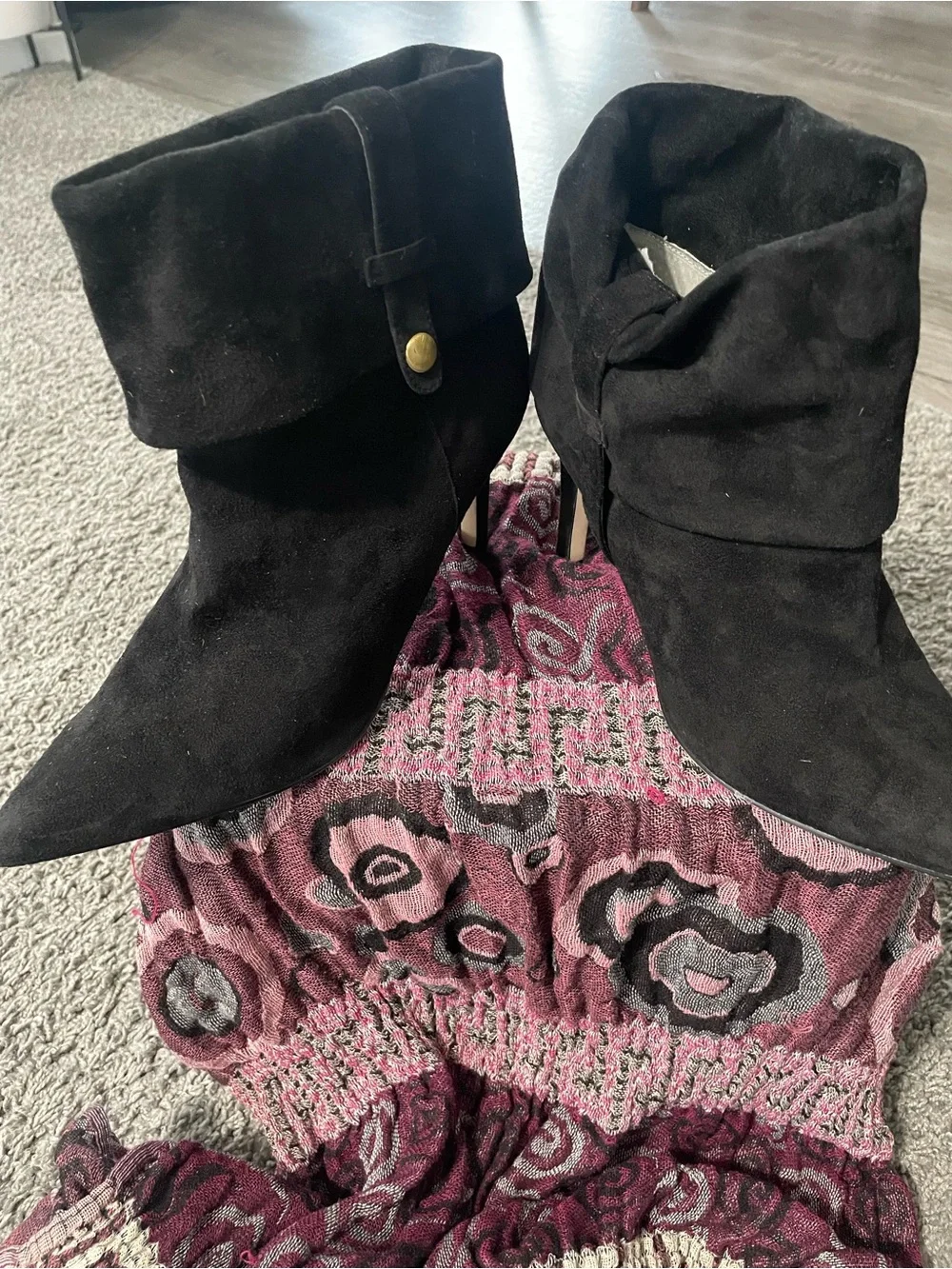 Calvin Klein Black Suede Pointed Ankle Boot with Side Strap